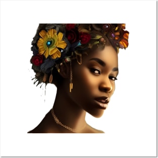 Black Woman in Flower Headdress Posters and Art